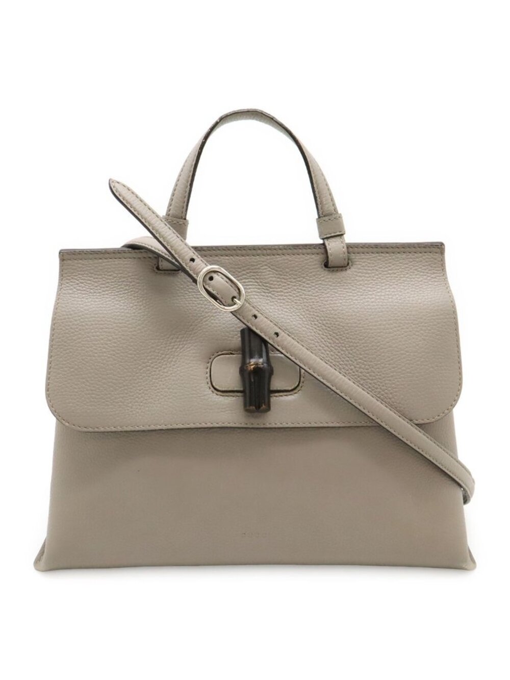 Gucci Bamboo Daily Medium Top Handle 2-Way Shoulder Bag Leather Gray Silver